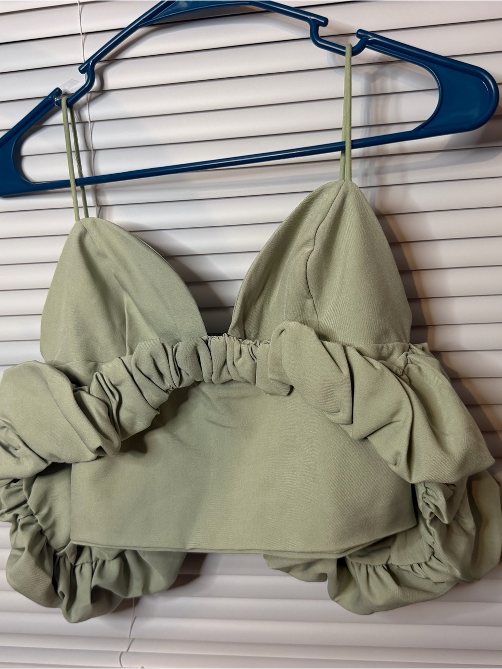 Prettylittlething Sage Green Ruffle Crop Tank Top